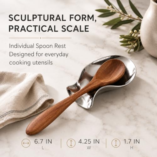 nambe Curvo Spoon Rest | Stainless Steel Cooking Utensil Rest | Spatula Ladle Holder for Kitchen Countertop | Dishwasher Safe | Designed by Steve Cozzolino