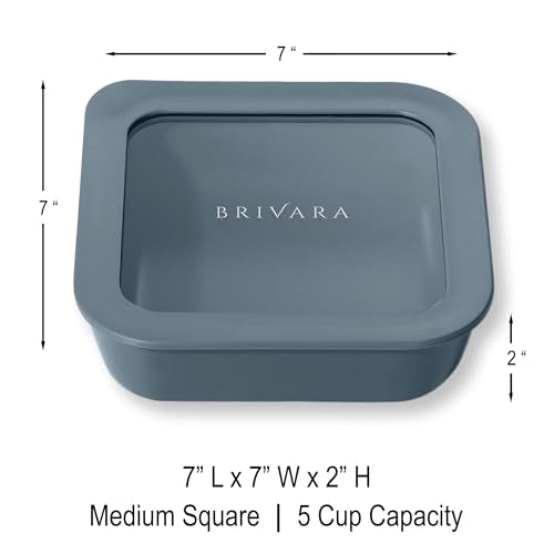 Glass Food Storage Container with Lid, 5-Cup Medium Square | Microwave-Safe Airtight Lid, Oven-Safe Ceramic-Coated Glass | Zero Plastic, No PFAS/PFOA/BPA, Reusable [Dusk] Dusk Medium Square (5 Cup)