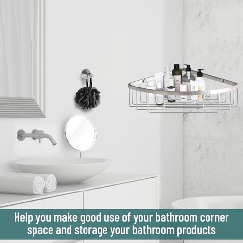 Stainless Steel Wall Mount Shower Caddy, Single Hook & Bath Wipe Waterproof Durable Corner Shower Rack for Bathroom Space Saving Bathroom Organizer & Storage for Shampoos Soap Bath Items Brushed