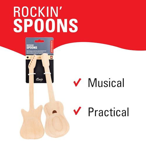 Kikkerland Set of Two Novelty Guitar Wooden Spoons for Kitchen – Beechwood, Heat Resistant, Use with Non-Stick Cookware – Unique Gift for Music Lovers and Cooking Enthusiasts Rockin' Spoons