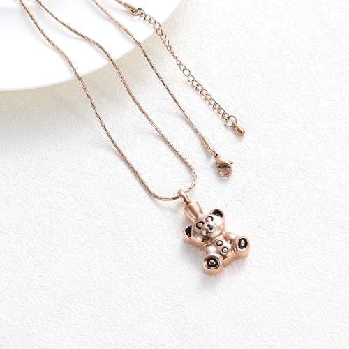 Cremation Jewelry Urn Necklaces for Ashes - Stainless Steel Teddy Bear Pendant Keepsake Memorial Pet Ashes Holder Rose Gold