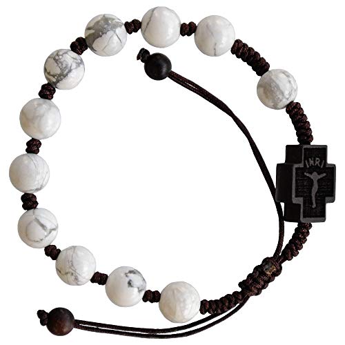 Sine Cera Howlite & Jujube Wood Adjustable 8mm Rosary Bracelet