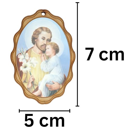 Needzo Saint Joseph Wooden Icon with Predrilled Hole, Catholic Home Decor and Religious Gift Addition, 5 by 7 Centimeters