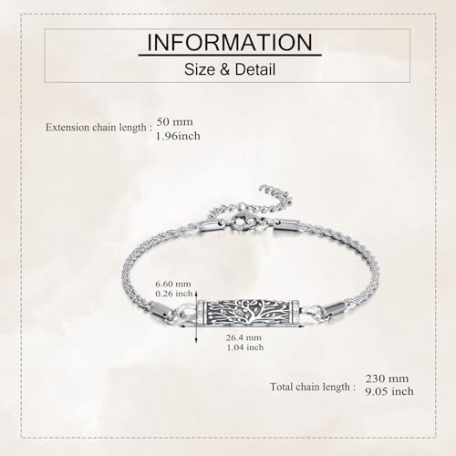 Urn Bracelet For Ashes 925 Sterling Silver Tree of Life Cremation Keepsake Bracelet Cremation Jewelry Gifts for Women Men
