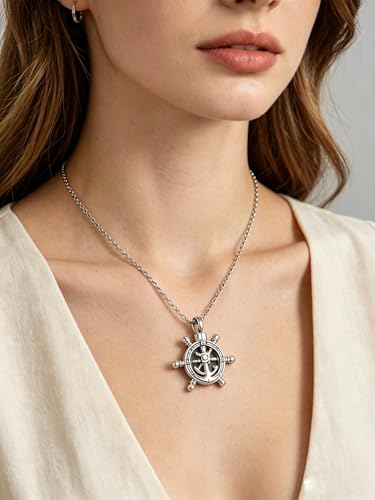 Anchor Compass Heart Urn Necklace for Ashes Cremation Memorial Keepsake Pendant Jewelry for Men Women Dad Brother