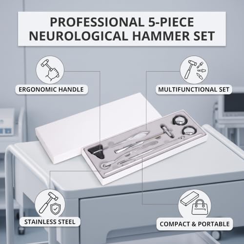 Ejoyous Neurological Percussion Kit, 5 Pieces, Stainless Steel, Multifunctional, Portable, Medical Reflex Hammer for Nervous System Examination