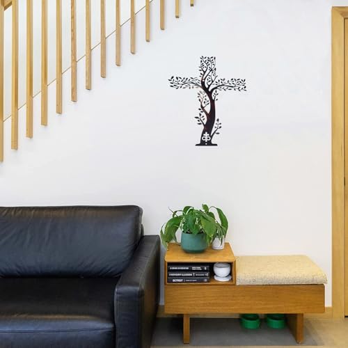 YO-yiHHG Metal Cross Tree Wall Decor, Tree of Life Wall Art Crosses Wall Decor Family Cross Ideal for Hanging in Spaces Such As Living Rooms, Study Rooms and Churches (C) C