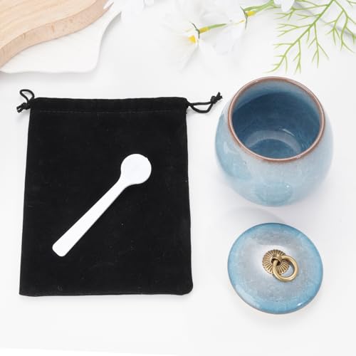 Abooxiu Ceramic Small Urn for Human Ashes Cremation Keepsake Urn for Adult Male Female Ice Crack Keepsake Urn for Human or Pet Ashes Celeste Blue Non-Personalize