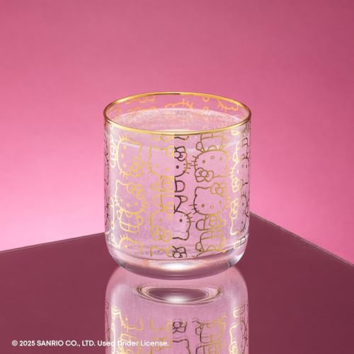 JoyJolt Sanrio Hello Kitty Charmed Short Glasses, 10oz Drinking Glass Cups Set of 2, Cute Short Glass Tumbler Set, Hello Kitty Stuff, Kawaii Gifts for Women