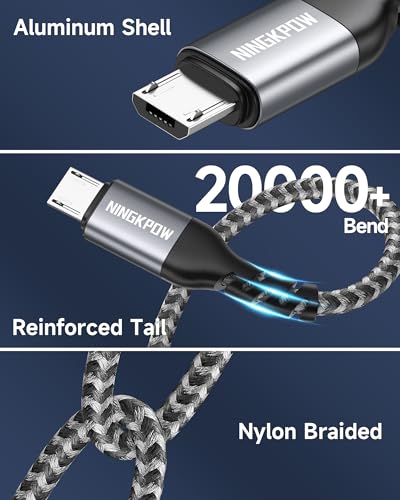 Micro USB Cable 2 Pieces 2 m Nylon Charging Cable High Speed Android Mobile Phone Charging Cable | For Samsung Galaxy S7 / S6 / S4 / J7 / J5 / Note 5, Huawei P Smart, Redmi, Nokia, Kindle, Wiko - Grey gray 2 m + 2 m