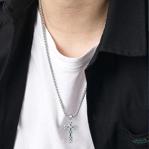 Cross Necklace for Men S925 Sterling Silver Turquoise Cross Pendant Necklace Religious Jewelry Gifts for Men Women