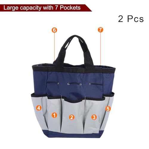 HARFINGTON 2pcs Garden Tool Bag 9.5" x 5.9" x 11.8" Large Oxford Cloth Bag with Pockets Garden Tote Bag Gardening Plant Tool Organizer Storage Carrier Store for Outdoor Women Men, Blue