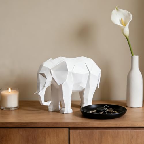 Cynkeyee Elephant Figurine Statue, White Decorations, 6x2.25x4.5 Inch
