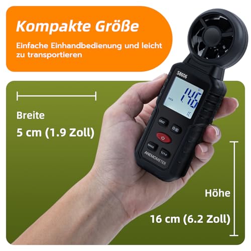 Digital Wind Gauge Anemometer Handheld 3 in 1 Wind Meter with Wind Speed, Temperature & Windchill Measurement, Beaufort Scale 1-12, 5 Units, MAX/MIN/AVG, for HVAC/Drone/Outdoor