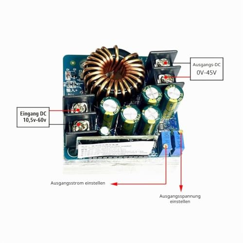 High Power Step Down Converter, 400W DC-DC 10.5V-60V to 0-45V Adjustable Supply Module, Buck Power Regulator Module