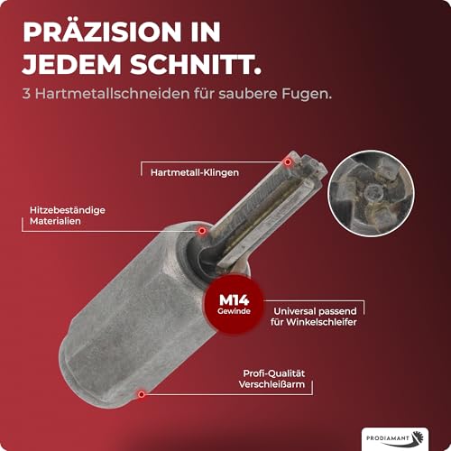 PRODIAMANT Carbide Joint Cutter 8 mm for Angle Grinder Mortar Cutter with M14 Thread 8mm
