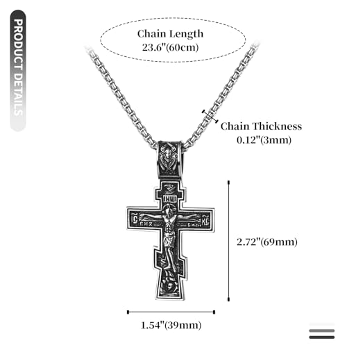 Flonge Vintage Orthodox Cross Necklace: Eastern Orthodox Cross Necklace Stainless Steel Cross Pendant Crucifix Necklaces silver