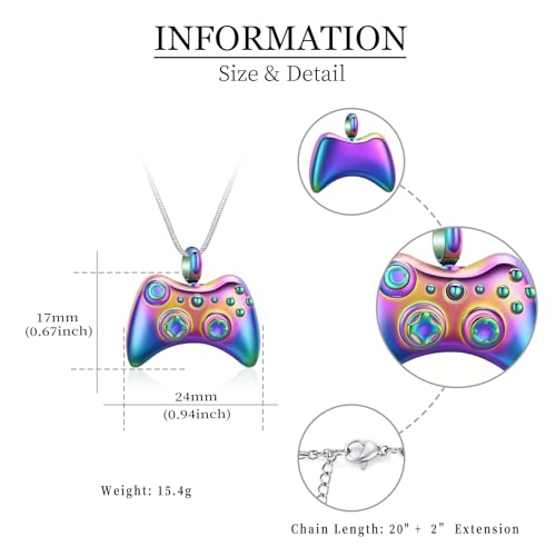 shajwo Game Controller Urn Necklaces for Ashes for Men Rainbow