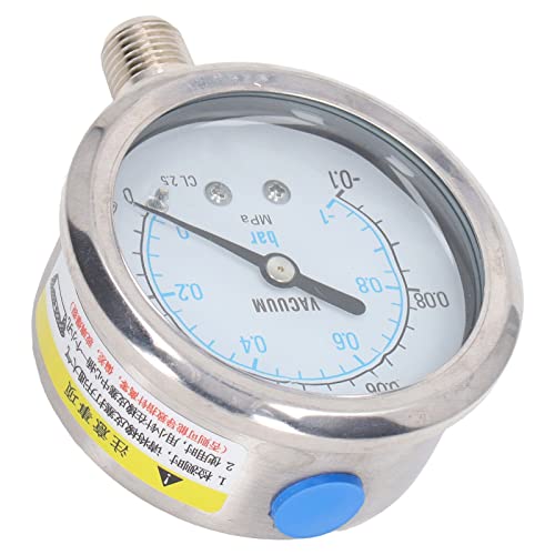 Vacuum Pressure Gauge Test Gauge Shockproof 1/4 Inch NPT Double Scale Stainless Steel for Industrial Equipment
