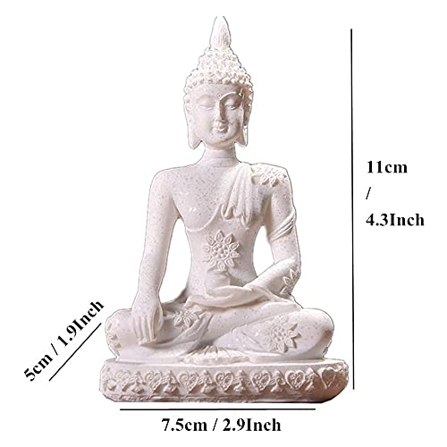 HYFAN Mini Sandstone Buddha Yoga Meditation Statue Harmonious Figurine Collectible Craft Feng Shui Sculpture Decor for Home Office Shelf Desktop (White 2 White 2