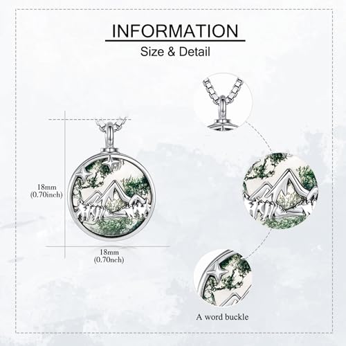 YAFEINI Mountain Urn Necklaces for Ashes 925 Sterling Silver Moss Agate Cremation Pendant Cremation Jewellery Gifts for Women Men