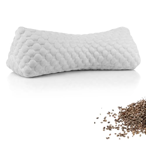 Buckwheat Cervical Pillow, Adjustable Neck Support Pillow for Sleeping, Organic Buckwheat Hull Pillow, Firm Breathable Neck Roll Pillow with Removable Cover for Back and Side Sleepers Grey