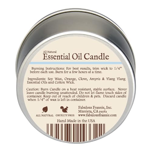 Fabulous Frannie Mind Body Soul All-Natural Soy Candles Cotton Wick High Pure Essential Oil Scent 40 Hours Burn Time Gift for Women & Men 6 Ounce (Pack of 1)