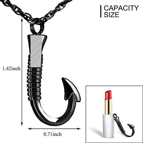 abooxiu Fishing Heart Hook Urn Necklace for Ashes Fish Heart Hook Stainless Steel Cremation Jewelry - Black Non-engraving