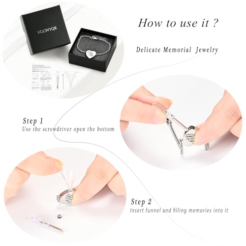Heart Urn Bracelet for Ashes for Women Men Stainless Steel Cremation Jewelry Memorial Link Bangle Keepsake Gift for Human Pet Ash Silver-Always