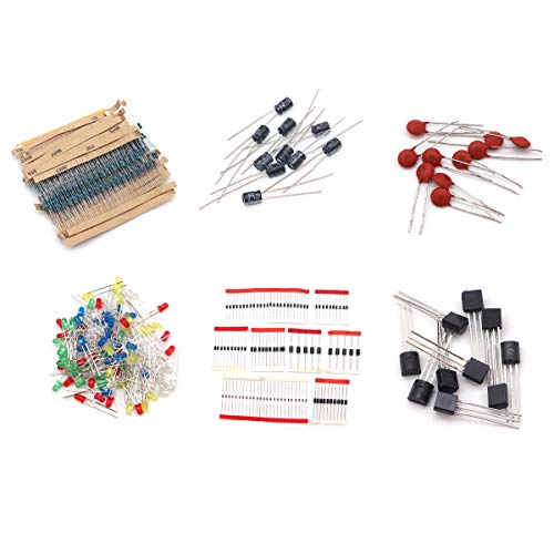 DollaTek Electronic Components Package(Total 1490 PCS) - LED Diodes, 30 Values Resistors,Electrolytic Capacitor Package, Ceramic Capacitors kit, Common Diodes, Common Transistor