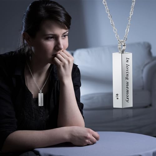 8 Pcs Urn Necklace For Ashes Urn Necklace Stainless Steel Cremation Jewelry For Women Men Cylinder Memorial Necklaces Keepsake Pendant With Funnel(Silver,Black)
