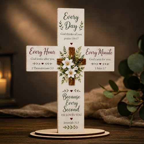 GOSBLUE Standing Wooden Cross For Table - Christian, Religious, Prayer Table Cross Decor - Christian, Religious, Faith Gifts for Women - Wooden Cross Gifts For Women, Mom, Friends, Coworker