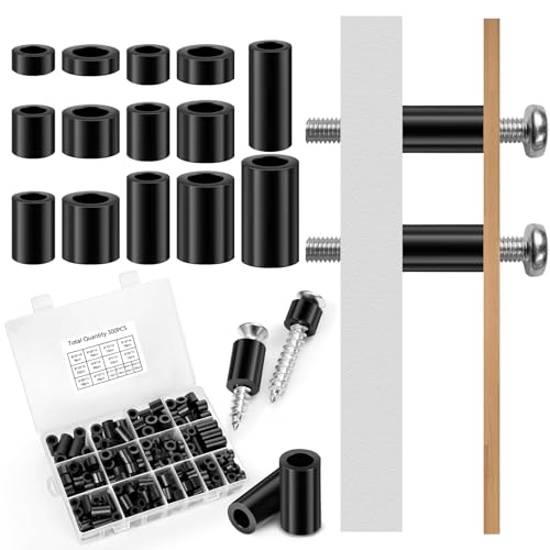 Draupnir black nylon round spacers for M6 and M8 screws, 300-piece electrical outlet kit