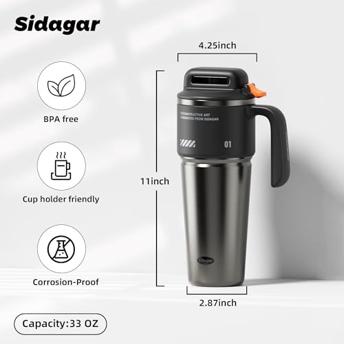 32 oz Insulated Tumbler with Push-button Lid and Handle, Black