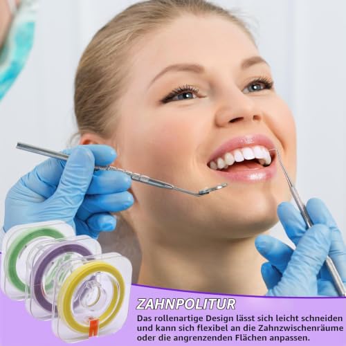 Pack of 3 Tooth Sandpaper, Interdental Sandpaper, Colorful Tooth Sandpaper, Tooth Sandpaper for Spaces, Dental Polishing Strips, Teeth Polishing (Yellow, Green, Purple, 6 mx 4 mm)