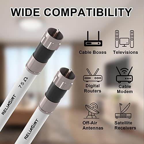 [Australia - AusPower] - 50ft White RG6 Coaxial Cable with F Connector, F81 Female Extension Adapter, Low Loss High-Speed Coax Cable Cord Extender for HD TV, Dish, Satellite, Antenna 50' 50 FT 