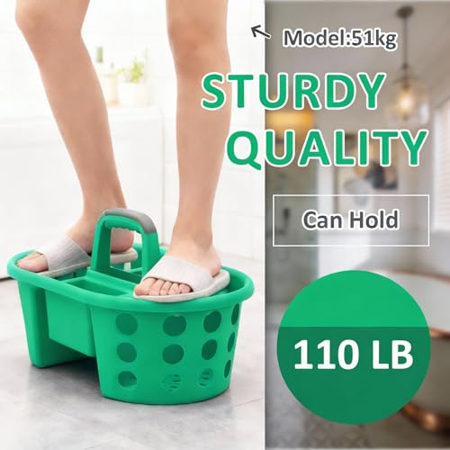 SIMPLYKLEEN Large Shower Caddy Portable 2PC - Made in USA Plastic Jumbo Size Dorm Storage Candy Tote with Handle Shower Organizer for Bathroom, Pantry, Kitchen, College Dorm, Green