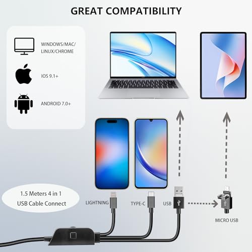 1080P Handheld Digital Microscope, Portable USB Microscope with 50-1000X Magnification and Adjustable Stand, Compatible with iPhone, Android, Mac and Windows PCs