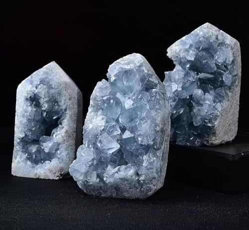Natural Blue Celestite Cluster Tower Healing Crystal Stone Collection Mineral Specimen Home Office Decor Meditation Gifts 0.4-0.6 Pound Tower-light Blue