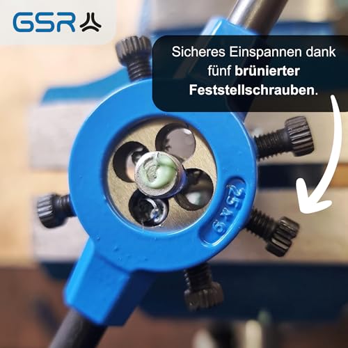 GSR Professional die set, 8 pieces, M3-M12, HSS-G thread cutter for external thread, diameter 25 x 9 mm, with die holder, in metal case, for steel, metal, craft and industry