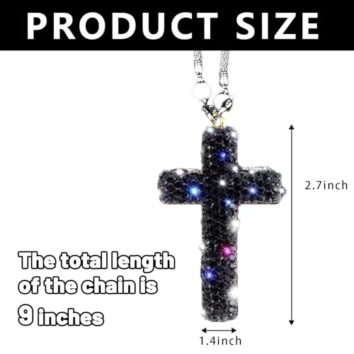 Bling Car Rear View Mirror Accessories Hanging Pendant,Cross Crystal Rhinestone For Car Mirror Hanging,Double-Sided Cross Diamond Religious,Interior Men Women Car Accessories Black