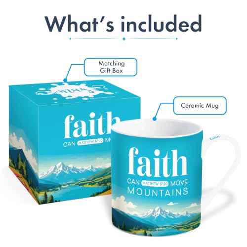 Christian Mug with Gift Box, Faith, Bible Verse Matthew 17:20