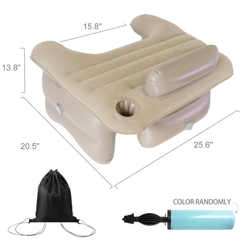 Inflatable Reading Pillow for Lap Rest Pillow Portable for Adult Extra Large Arm Rest Travel Sofa Working, Crocheting Playing Steam Deck Switch or Sitting in Bed Floor Car Tent Beige