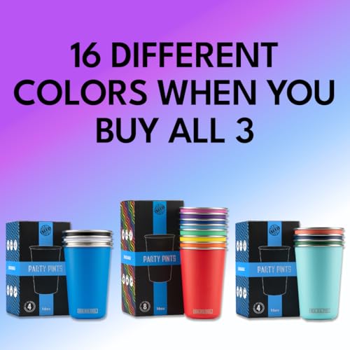 Real Deal Steel Rainbow Stainless Steel Pint Cups 16 oz, 8 Pack Stackable Rainbow (8 Pack)
