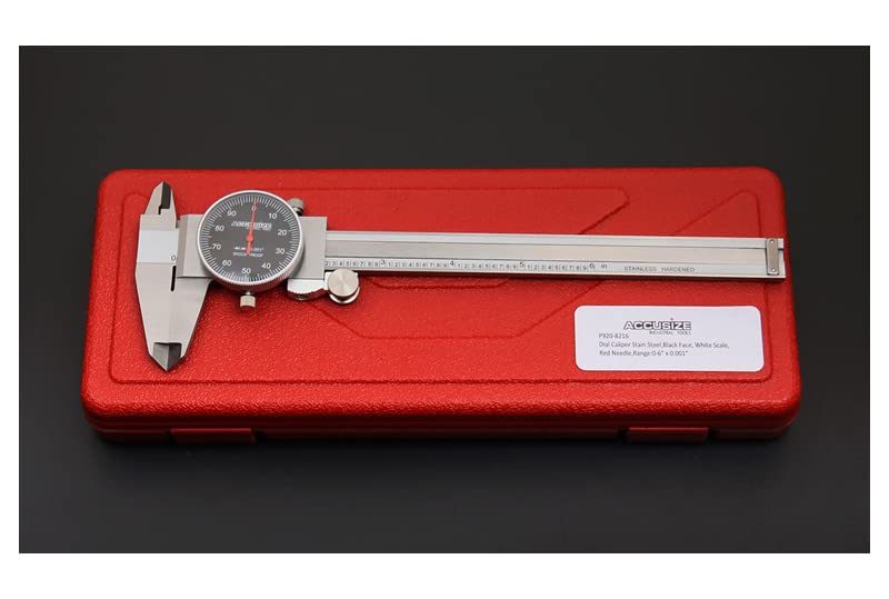 [Australia - AusPower] - Accusize Industrial Tools 0-6" x 0.001" (Range x Resolution) Dial Caliper, Black Face Red Needle, Stainless Steel in Fitted Box, P920-B216 1 