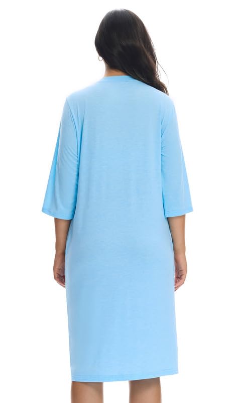[Australia - AusPower] - Women’s Post Surgery Robe & Hospital Gown with Zipper, Drain & Side Pockets, Mastectomy Recovery Pajamas & Gift Sky Blue Medium 