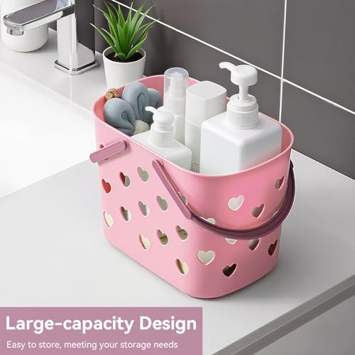 Portable Shower Caddy Basket with Handle, Large Capacity Plastic Shower Storage Tote Bathroom Organizer with Drain Holes for Shampoo Soap Toiletries Space Saving Lightweight for Bathroom Gym (Pink) Pink