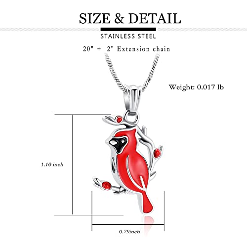 Yinplsmemory Cremation Jewelry Red Cardinal Urn Necklace for Ashes for Human/Pet Memorial Keepsake Ashes Urn Jewelry