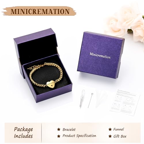 "Mnicremation Urn Bracelet for Ashes Heart Locket Cremation Bracelet,Memorial Adjustable Ashes Link Holder Bangle Link Chain Women - Always in my heart" Gold-Always