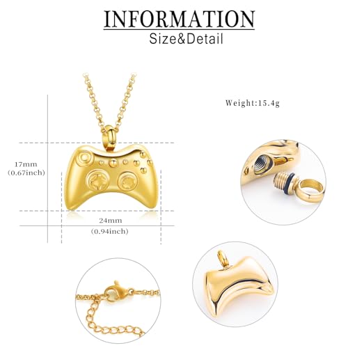 Game Controller Cremation Jewelry Controller Urn Necklaces for Ashes Stainless Steel Game Lover Memorial GamePad Keepsakes Urns Jewelry for Men Women Gold